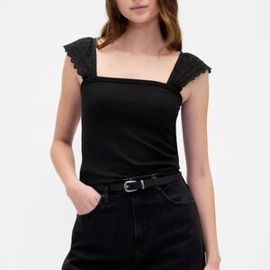 NWT GAP Black Ribbed Tank Top with Lace Straps - XS